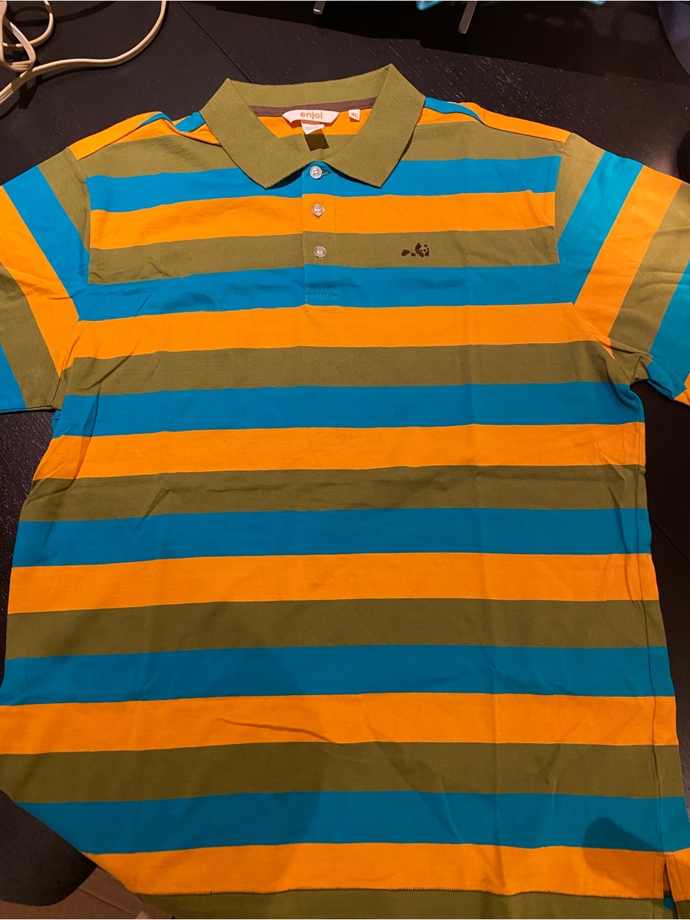 Enjoi Men’s Striped Polo Shirt in Teal, Olive & Orange